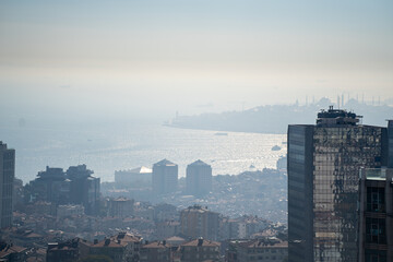 Istanbul Bosphorus view in foggy weather