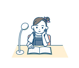 読書をする小学生の女の子のイラスト