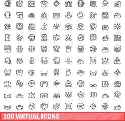 Obraz na płótnie Canvas 100 virtual icons set. Outline illustration of 100 virtual icons vector set isolated on white background