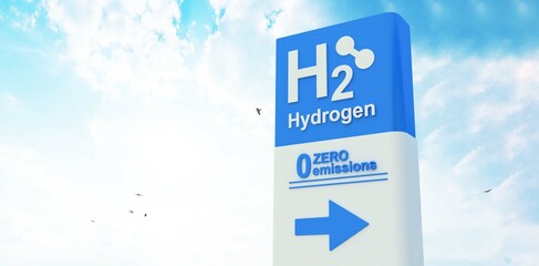 Hydrogen fuel car charging station white color visual concept design.  Power chargering station. 3d Rendering. 
