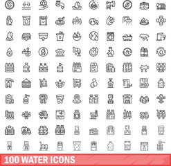 Fototapeta na wymiar 100 water icons set. Outline illustration of 100 water icons vector set isolated on white background