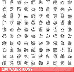100 water icons set. Outline illustration of 100 water icons vector set isolated on white background