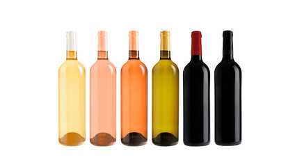 Wine collection, isolated on transparent background. Rose, white and red wine. Wine collection....