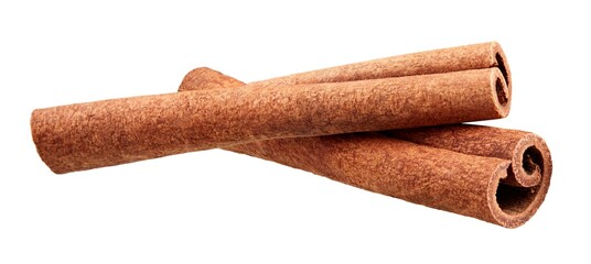 Two Cinnamon sticks isolated on white background