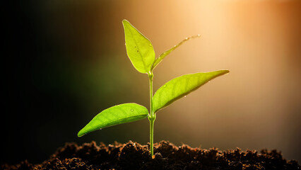 The Sapling are growing from the soil with sunlight	
