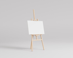 White canvas on a easel, a wooden easel mockup, 3d rendering, 3d illustration