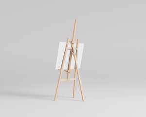 White canvas on a easel, a wooden easel mockup, 3d rendering, 3d illustration