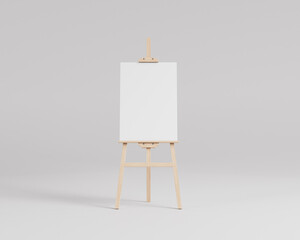 White canvas on a easel, a wooden easel mockup, 3d rendering, 3d illustration