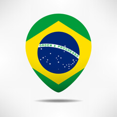 Brazil map pointers flag with shadow. Pin flag