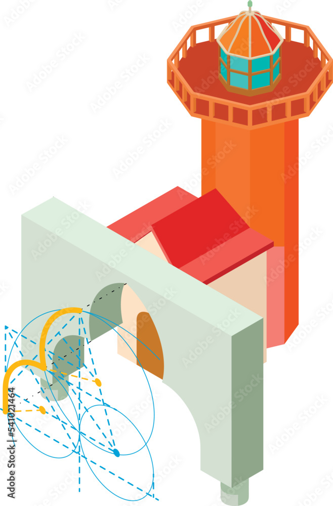 Leinwandbilder building icon isometric vector. arch project and large lighthouse building icon. designing, construc