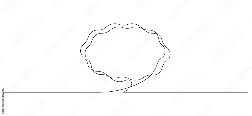 Poster One continuous line drawing of Speech bubble wave shaped contour. Chat cloud and thought dialogue icon in simple linear style. Comic text comment concept in editable stroke. Doodle vector illustration
