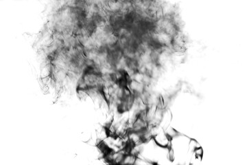 Thick black smoke on a white isolated background