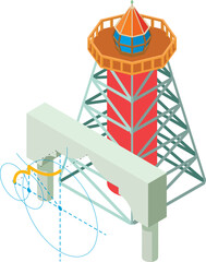 Reconstruction work icon isometric vector. Arch project and lighthouse building. Designing, building, renovation