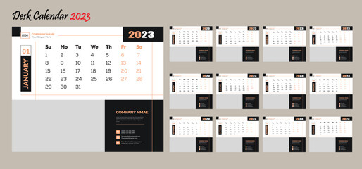 Set of 2023 Calendar Planner Template with Place for Photo, Company Logo and description. 