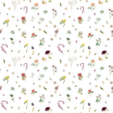 Seamless flower rose leaf bud pattern watercolor