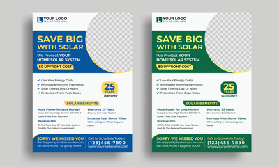 Solar Power Services Flyer and Solar Energy Product Flyer template