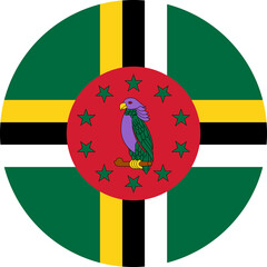 Dominica Round Flag. Dominican Circle Circular Country Nation National Banner Symbol Sign Ensign Flag. Transparent PNG Flattened JPG Flat JPEG