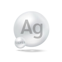 Silver molecule models silver. Ecology and biochemistry concept. Isolated spheres on white background. 3D Vector Illustration. © Adisak