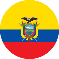 Ecuador Round Flag. Ecuadorian Circle Circular Country Nation National Banner Symbol Sign Ensign Flag. Transparent PNG Flattened JPG Flat JPEG - obrazy, fototapety, plakaty