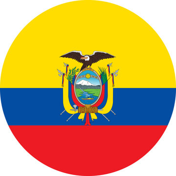 Ecuador Round Flag. Ecuadorian Circle Circular Country Nation National Banner Symbol Sign Ensign Flag. Transparent PNG Flattened JPG Flat JPEG