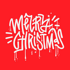 MERRY CHRISTMAS - urban graffiti white hip hop letters on a red background. Sprayed decorative font in rough street art style. Textured vector illustration perfect for t-shirt, poster,sticker,card © LanaSham
