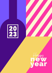 Happy New Year 2023 card. Cover, invitation, greeting card or poster design. Modern Flat vector illustration.
