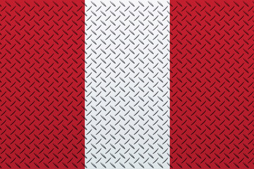 3D Flag of Peru on a metal wall background.