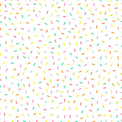 Sprinkles seamless pattern. Sweet colorful confetti. Holiday decoration. Vector illustration isolated on white.