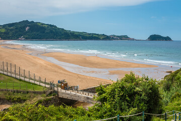 Aerial view to the Zarautz Beach, Basque Country, Spain on a beautiful summer day