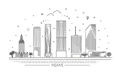Banner of Miami city in flat line trendy style