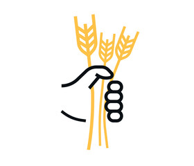 Wheat spike in human hand icon. agriculture concept, wheat icon on white background, web design.
