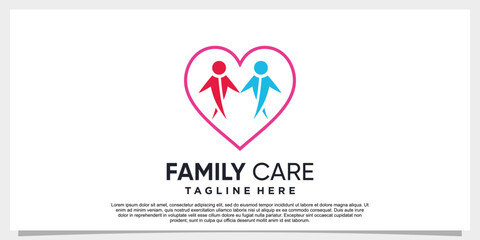Creative family care logo and heart logo design template with unique line art style part 1