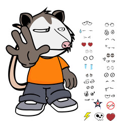 cute possum character cartoon kawaii expressions set pack in vector format