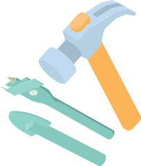 Repair tool icon isometric vector. Hammer, adjustable drill bit, glass drill bit. Hand tool, construction and repair work