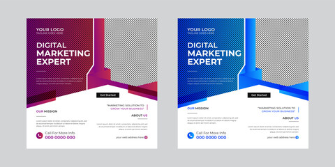 Modern digital  marketing  agency square social media post, Corporate banner promotion ads sales and Discount banner vector template