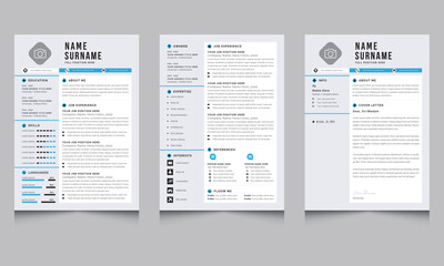 Fototapeta na wymiar Creative Resume Layouts with Cover Letter Page Set Infographic Resume Template