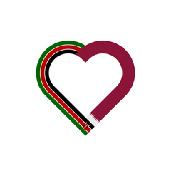 friendship concept. heart ribbon icon of kenya and qatar flags. vector illustration isolated on white background