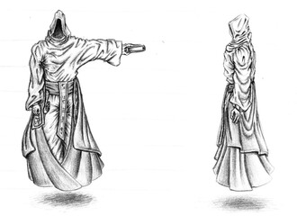 dark mage character side and front view