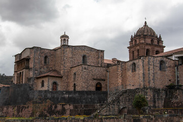 Qorikancha, Church and Convent of Santo Domingo de Guzman, in Cusco, on a cloudy day. 