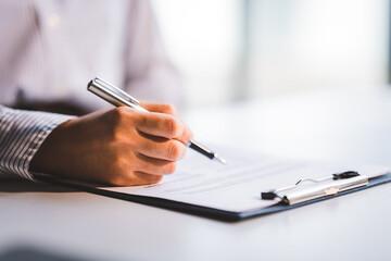 Portrait of a person interviewing for a job and.Submit resume to staff job application concept