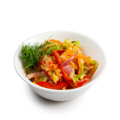 Portion of salad with fresh vegetables