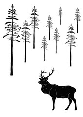 Black elk in the tree forest - A4 size PNG poster with minimalistic wildlife animals