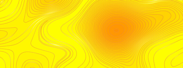 The stylized yellow abstract topographic map with lines and circles background. Topographic map and place for texture. Topographic gradient linear background with copy space. Vector illustration