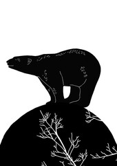 PNG, transparent Bear on the moon . Bear black shapes. Cute bear prints. Cute wildlife animals great for mothers, fathers day graphic elements. Poster A4 size