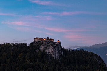 Fototapeta premium The Church of St. Primož and Felicijan, Slovenia, night and blue hour photo