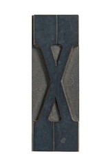 Isolated vintage antique wood letterpress type capital X