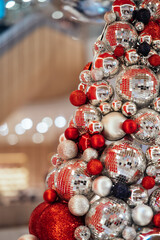 Christmas tree made of bauble decoration. New year concept.
