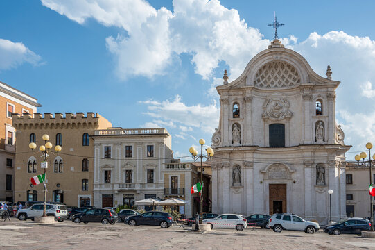 The beautiful Piazza Duomo in L'Aquila with historic buildings and churches