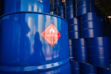 Oil barrels blue or symbol warning chemical drums vertical