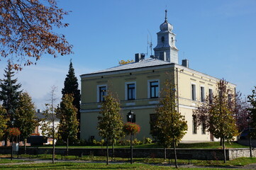 Fototapeta premium Town Hall (Ratusz), side view. Slawkow, Poland.